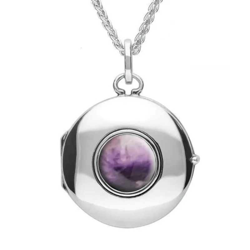 Sterling Silver Blue John Plain Round Locket sold by Jura Watches