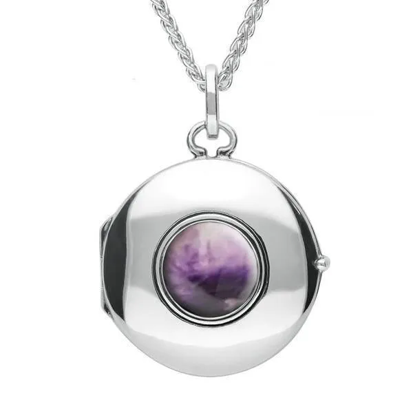 Sterling Silver Blue John Plain Round Locket sold by Jura Watches