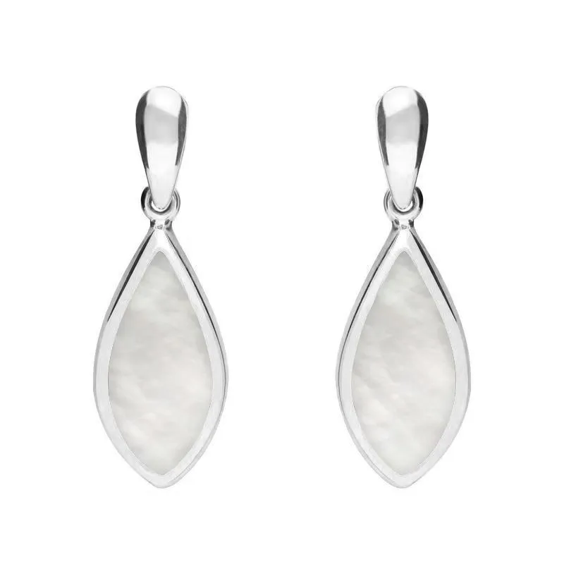 Sterling Silver Mother of Pearl Small Pointed Pear Drop Earrings sold by Jura Watches