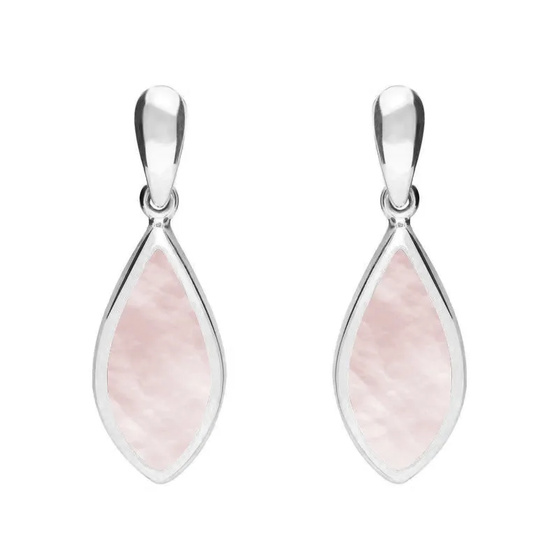 Sterling Silver Pink Mother of Pearl Small Pointed Pear Drop Earrings sold by Jura Watches