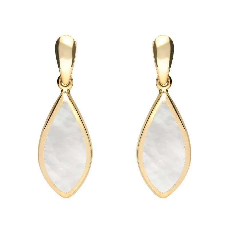 9ct Yellow Gold Mother of Pearl Small Pointed Pear Drop Earrings sold by Jura Watches