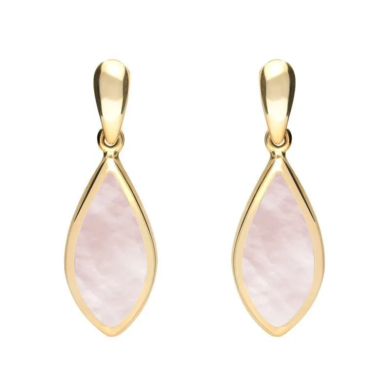 9ct Yellow Gold Pink Mother of Pearl Small Pointed Pear Drop Earrings sold by Jura Watches