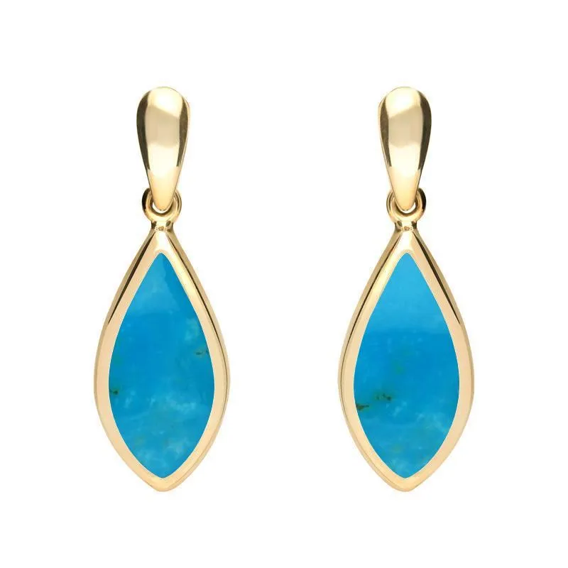 9ct Yellow Gold Turquoise Small Pointed Pear Drop Earrings sold by Jura Watches