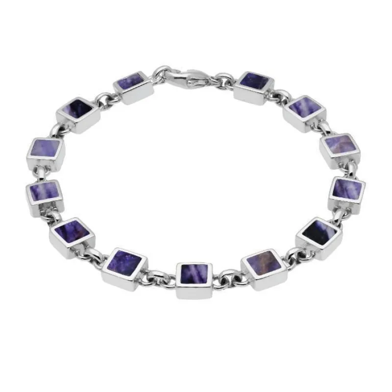 Sterling Silver Blue John Square Stone Bracelet sold by Jura Watches