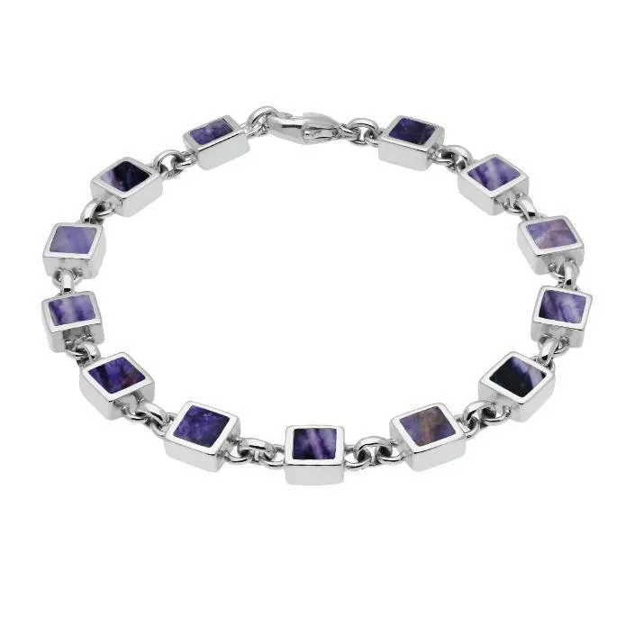 Sterling Silver Blue John Square Stone Bracelet sold by Jura Watches