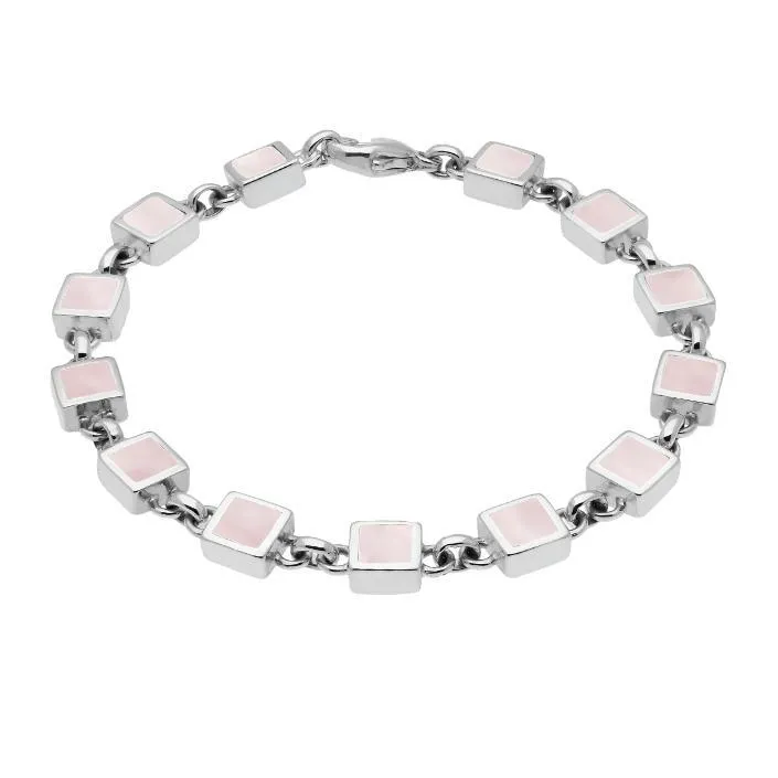 Sterling Silver Pink Mother of Pearl Square Stone Bracelet sold by Jura Watches