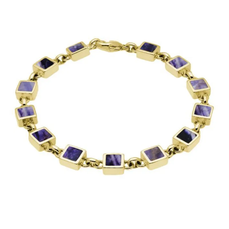 9ct Yellow Gold Blue John Square Stone Bracelet sold by Jura Watches