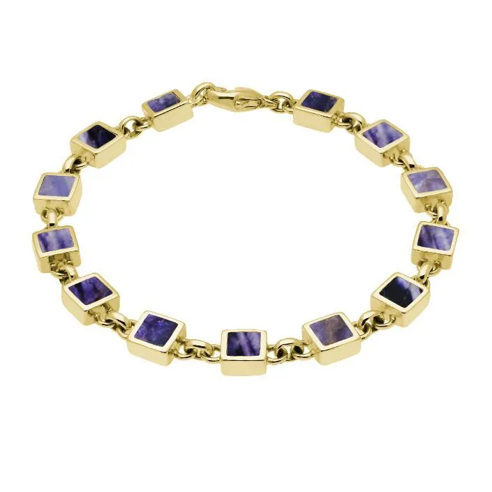 9ct Yellow Gold Blue John Square Stone Bracelet sold by Jura Watches