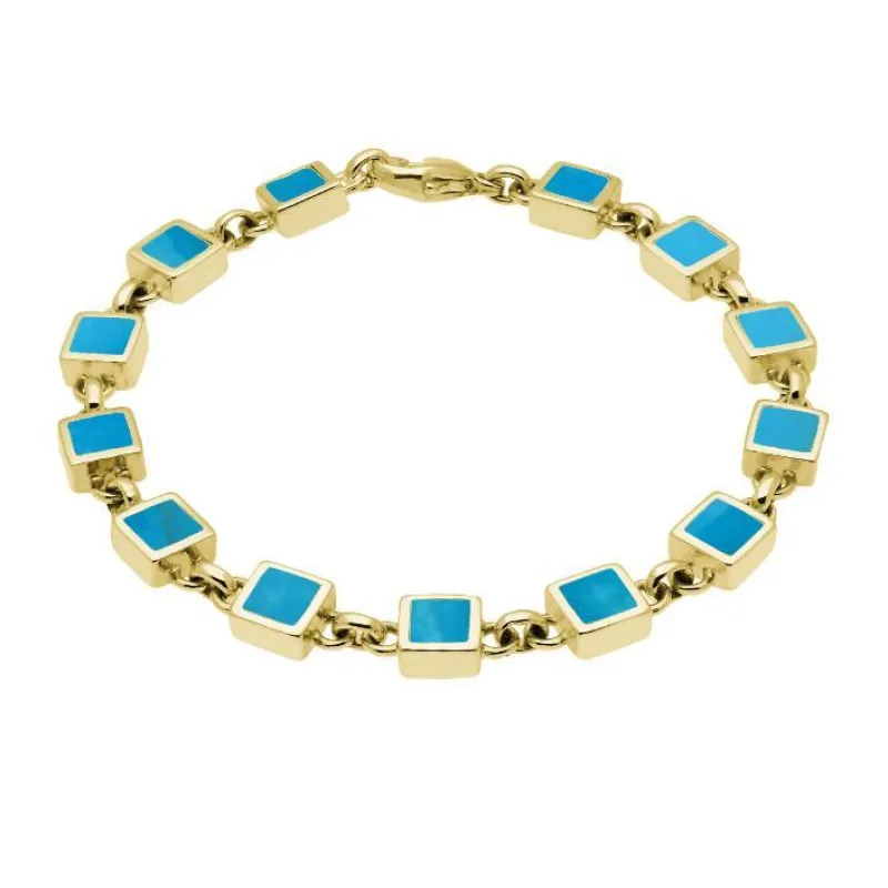 9ct Yellow Gold Turquoise Square Stone Bracelet sold by Jura Watches