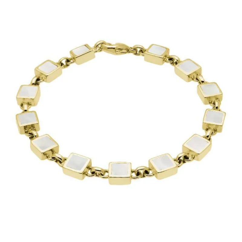 9ct Yellow Gold Mother of Pearl Square Stone Bracelet sold by Jura Watches