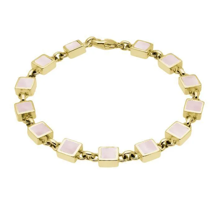 9ct Yellow Gold Pink Mother of Pearl Square Stone Bracelet sold by Jura Watches