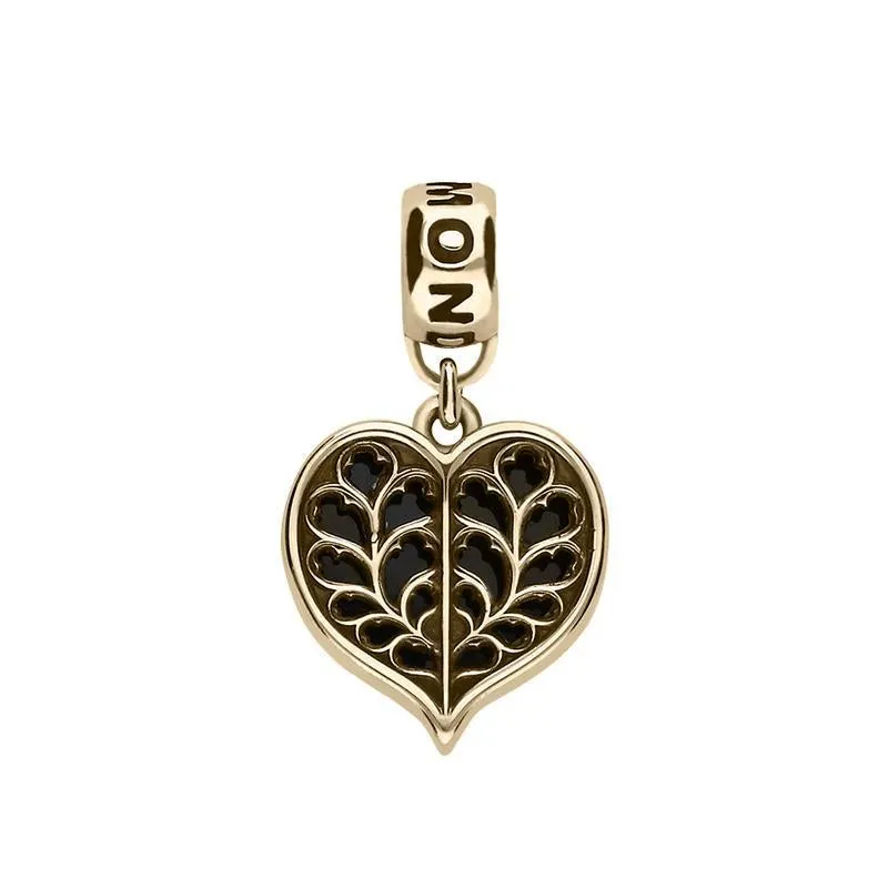 9ct Yellow Gold Whitby Jet York Minster Heart Loop Charm sold by Jura Watches
