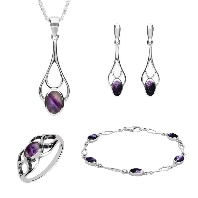 Sterling Silver Blue John Oval Spoon Drop Four Piece Set sold by Jura Watches