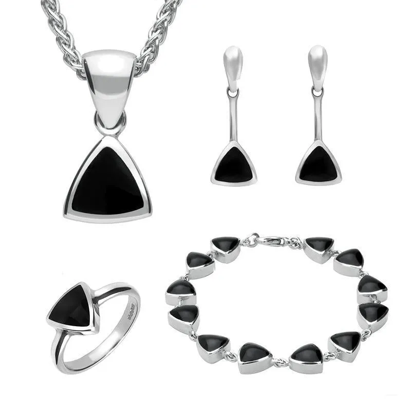 Sterling Silver Whitby Jet Triangular Four Piece Set sold by Jura Watches