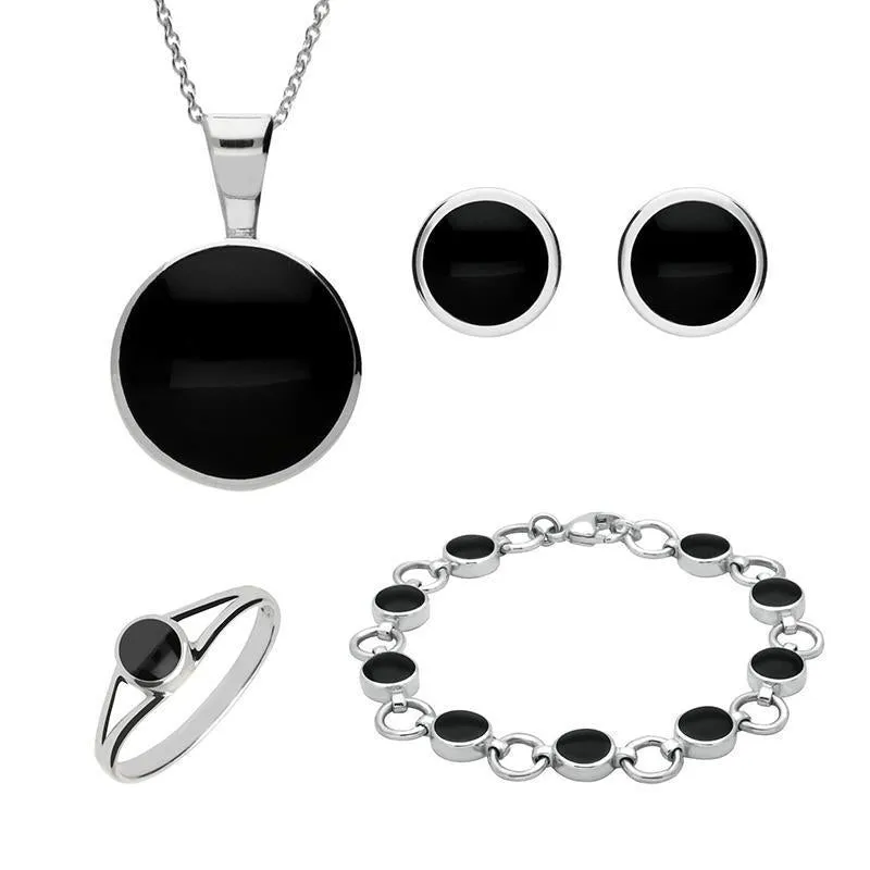 Sterling Silver Whitby Jet Round Four Piece Set sold by Jura Watches