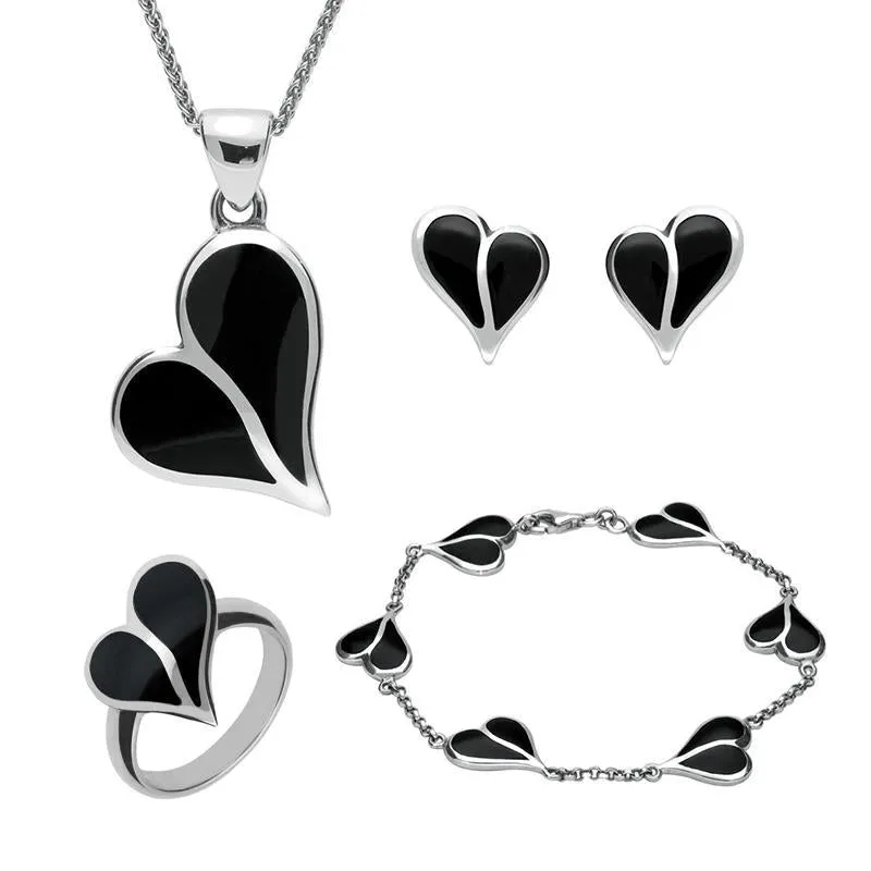 Sterling Silver Whitby Jet Split Heart Four Piece Set sold by Jura Watches