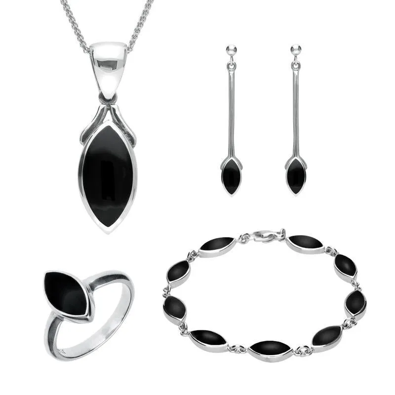Sterling Silver Whitby Jet Marquise Four Piece Set sold by Jura Watches