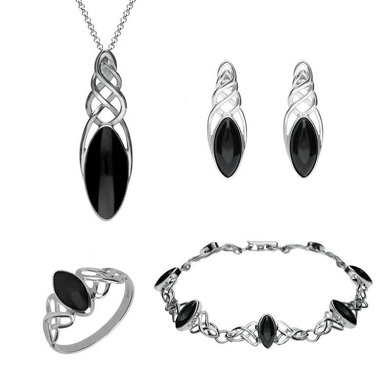 Sterling Silver Whitby Jet Celtic Marquise Piece Set sold by Jura Watches