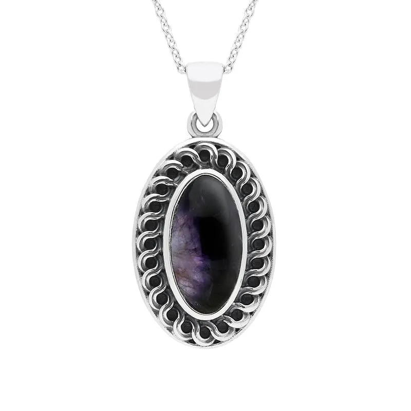 Sterling Silver Blue John Crescent Small Necklace sold by Jura Watches