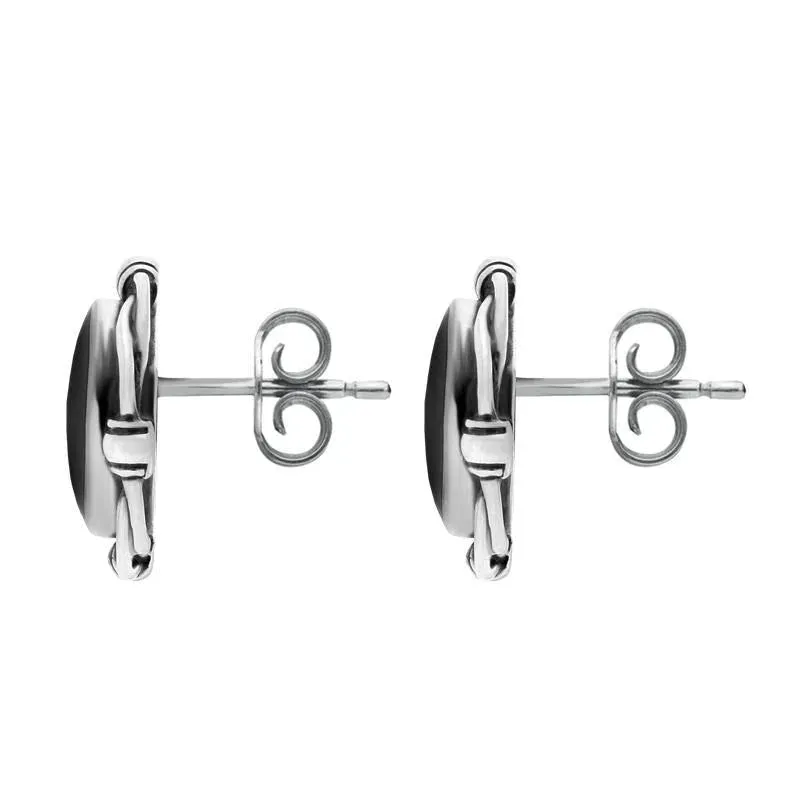 Sterling Silver Whitby Jet Round Bow Edge Stud Earrings sold by Jura Watches product image thumbnail 2