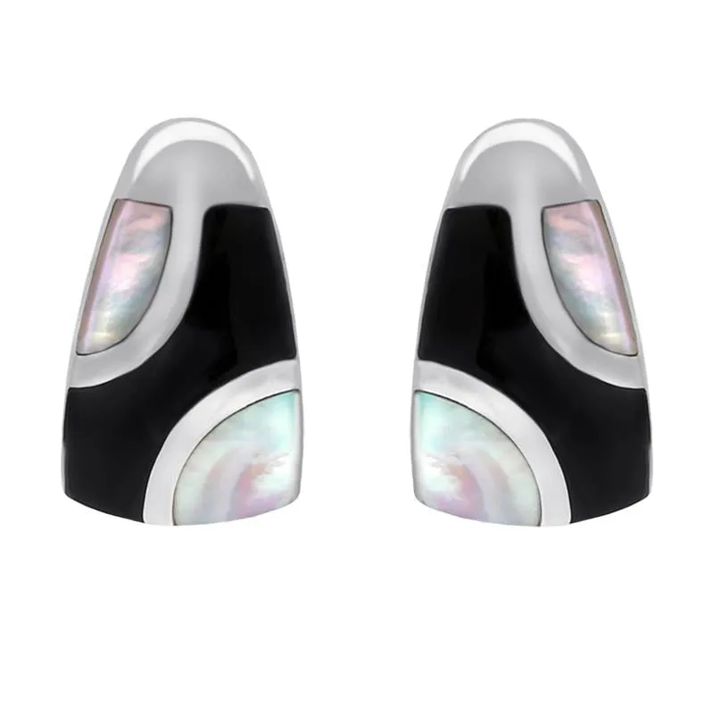 Sterling Silver Whitby Jet Mother of Pearl Three Stone Stud Earrings sold by Jura Watches