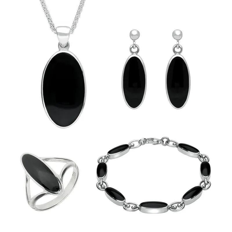 Sterling Silver Whitby Jet Long Oval Four Piece Set sold by Jura Watches