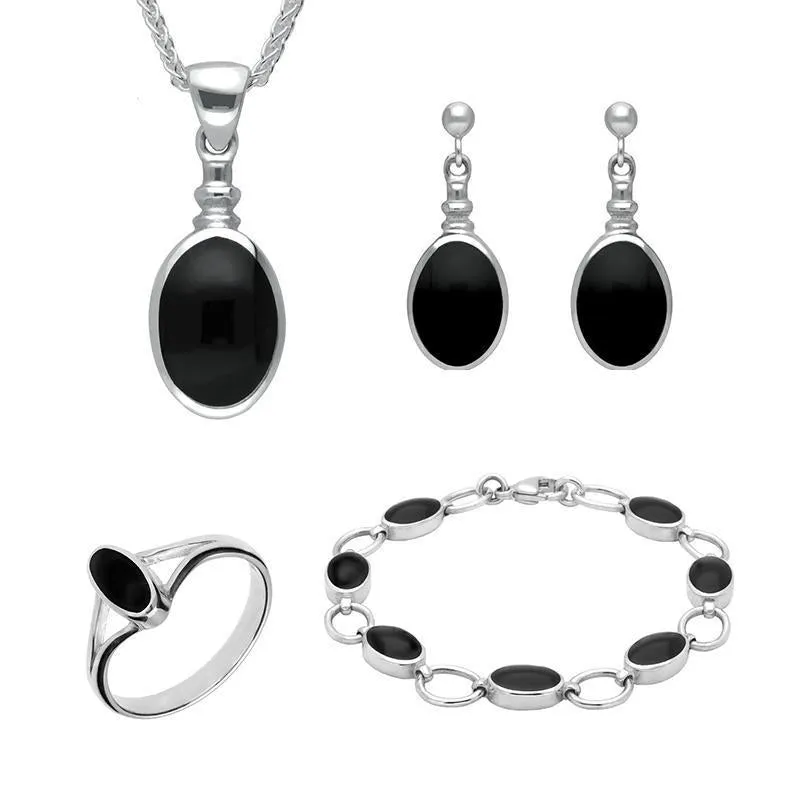 Sterling Silver Whitby Jet Oval Four Piece Set sold by Jura Watches