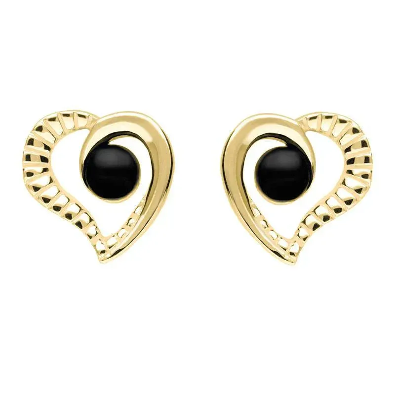9ct Yellow Gold Whitby Jet Half Ridged Heart Stud Earrings sold by Jura Watches