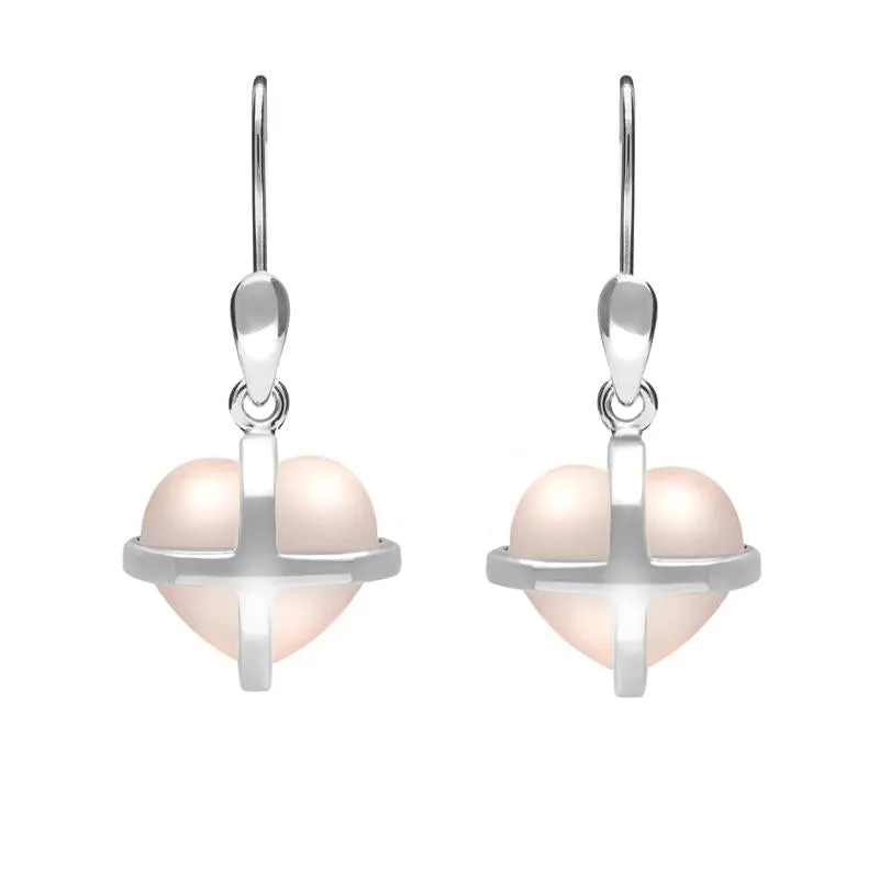 Sterling Silver Rose Quartz Small Cross Heart Drop Earrings sold by Jura Watches
