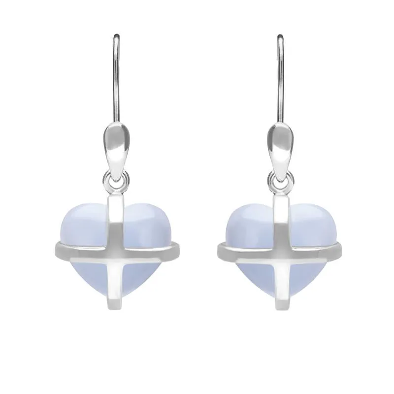 Sterling Silver Blue Chalcedony Small Cross Heart Drop Earrings sold by Jura Watches