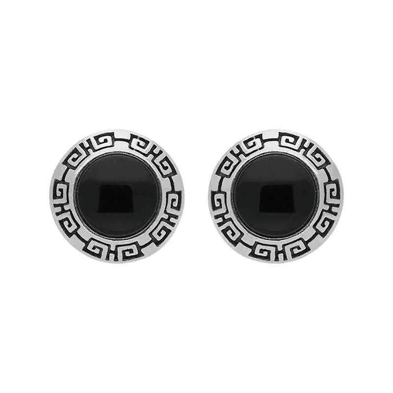 Sterling Silver Whitby Jet Greek Edge Stud Earrings sold by Jura Watches