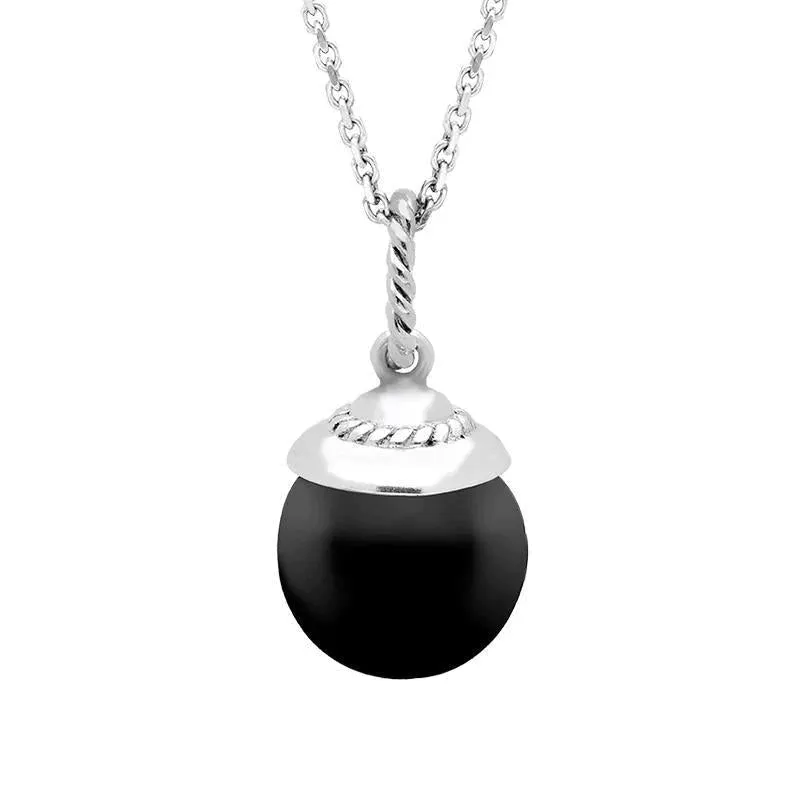 Sterling Silver Whitby Jet Round Bead Drop Necklace sold by Jura Watches