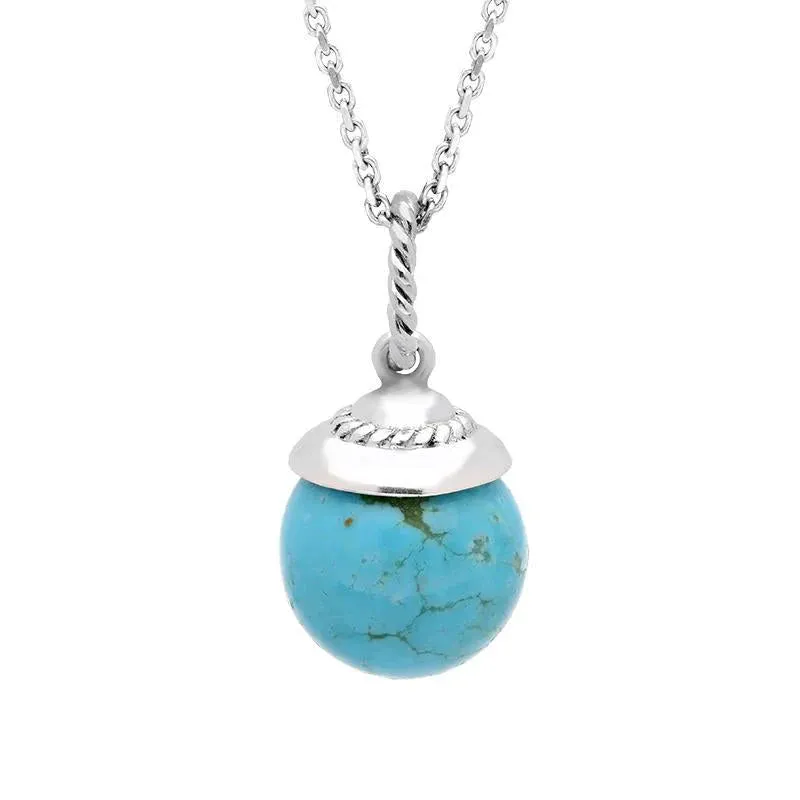 Sterling Silver Turquoise Round Bead Drop Necklace sold by Jura Watches