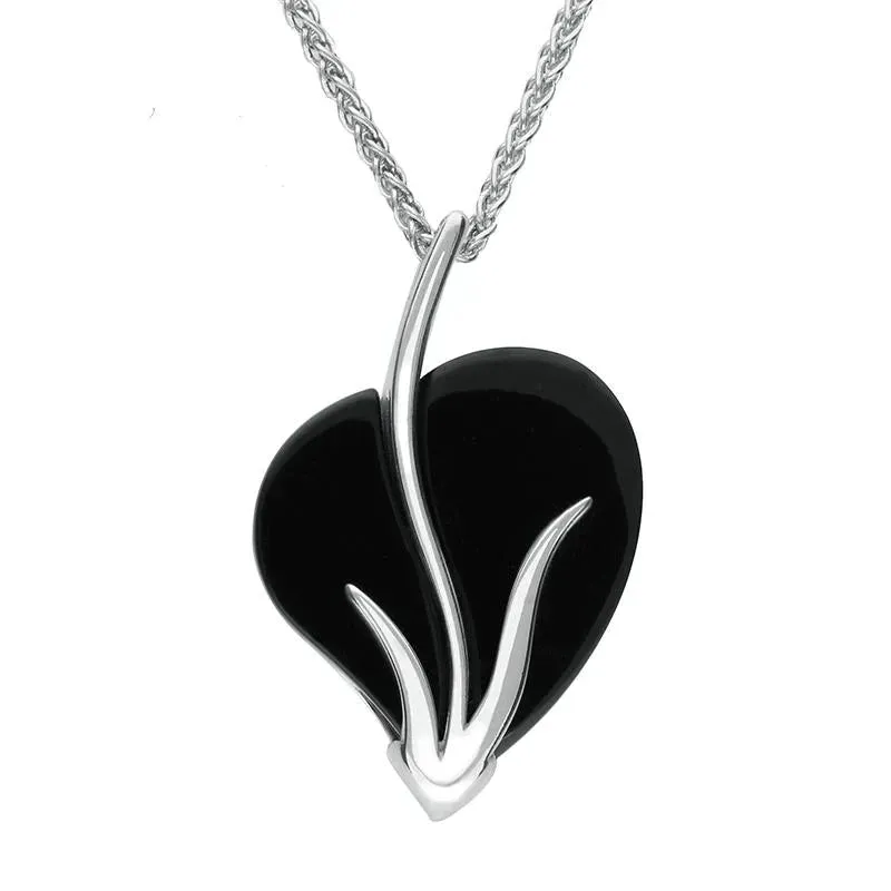 Sterling Silver Whitby Jet Art Nouveau Style Heart Necklace sold by Jura Watches