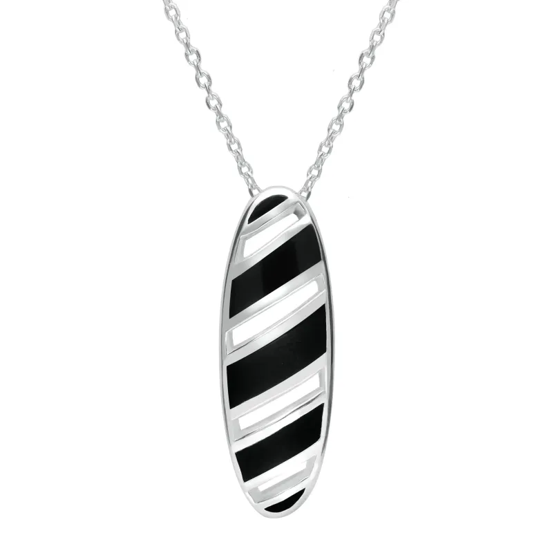 Sterling Silver Whitby Jet Striped Open Oval Necklace D sold by Jura Watches