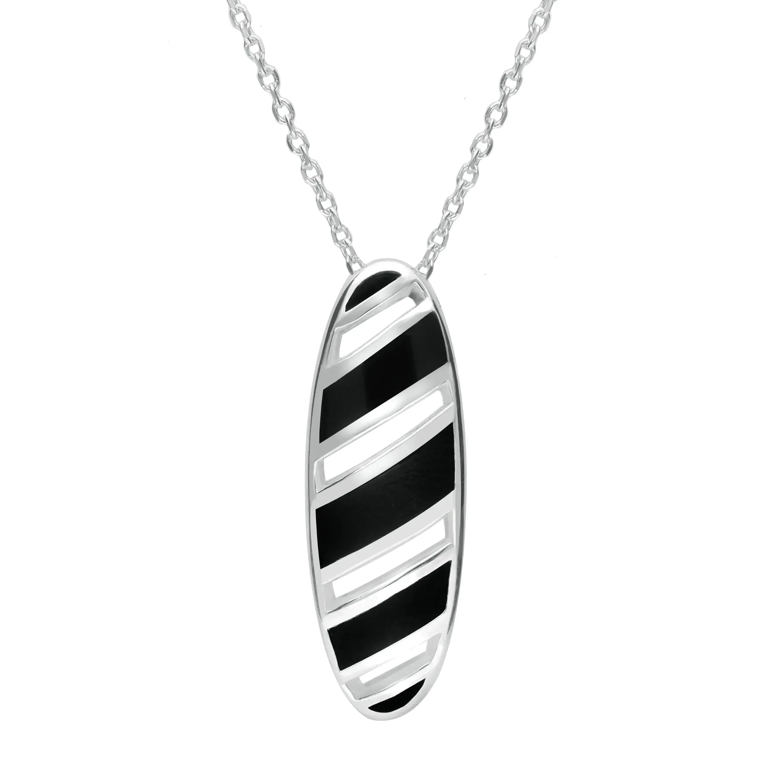 Sterling Silver Whitby Jet Striped Open Oval Necklace D sold by Jura Watches