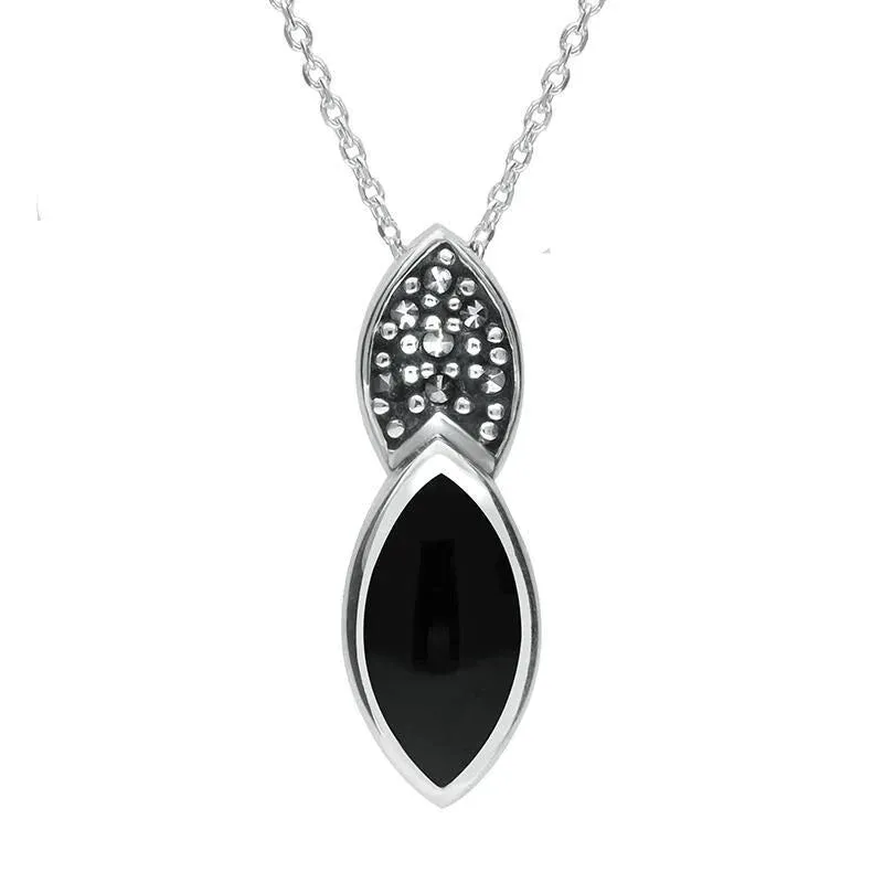 Sterling Silver Whitby Jet Marcasite Double Marquise Necklace sold by Jura Watches