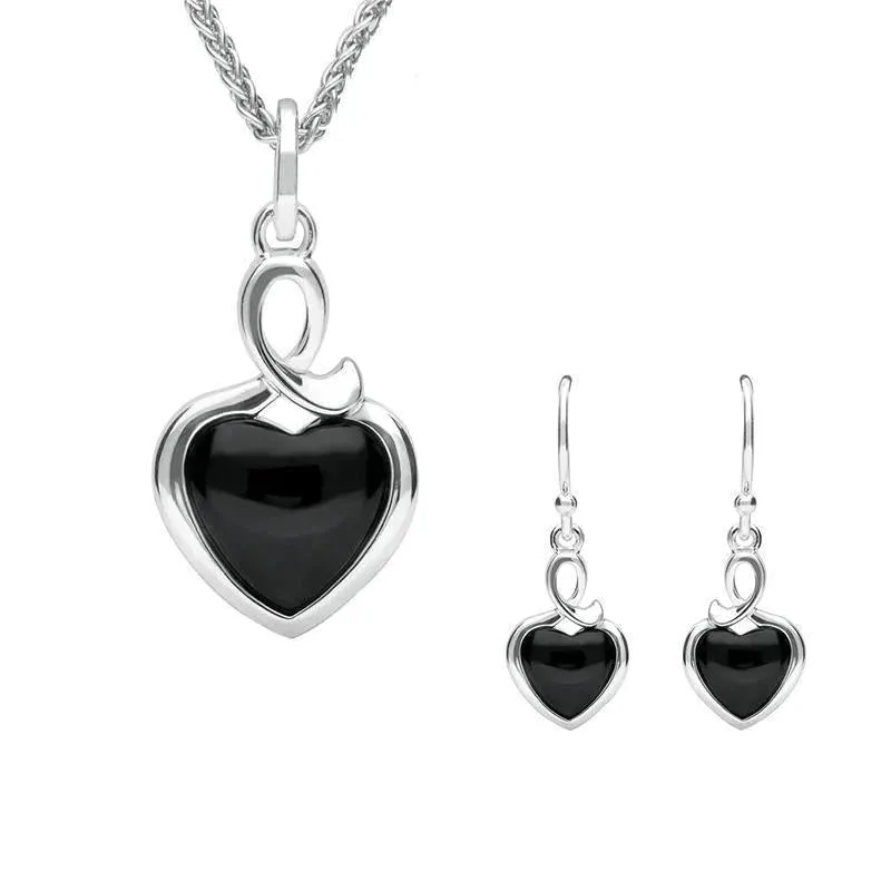 Sterling Silver Whitby Jet Heart Loop Two Piece Set sold by Jura Watches