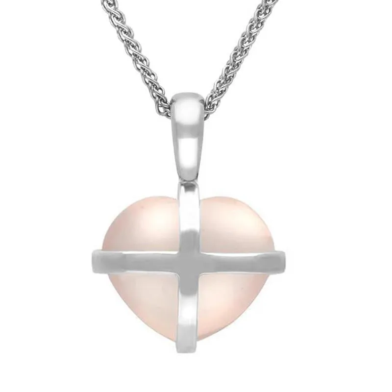 Sterling Silver Rose Quartz Small Cross Heart Necklace sold by Jura Watches