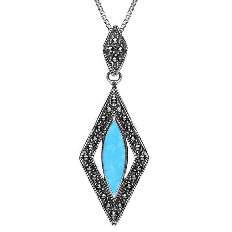 Sterling Silver Turquoise Marcasite Marquise Necklace sold by Jura Watches