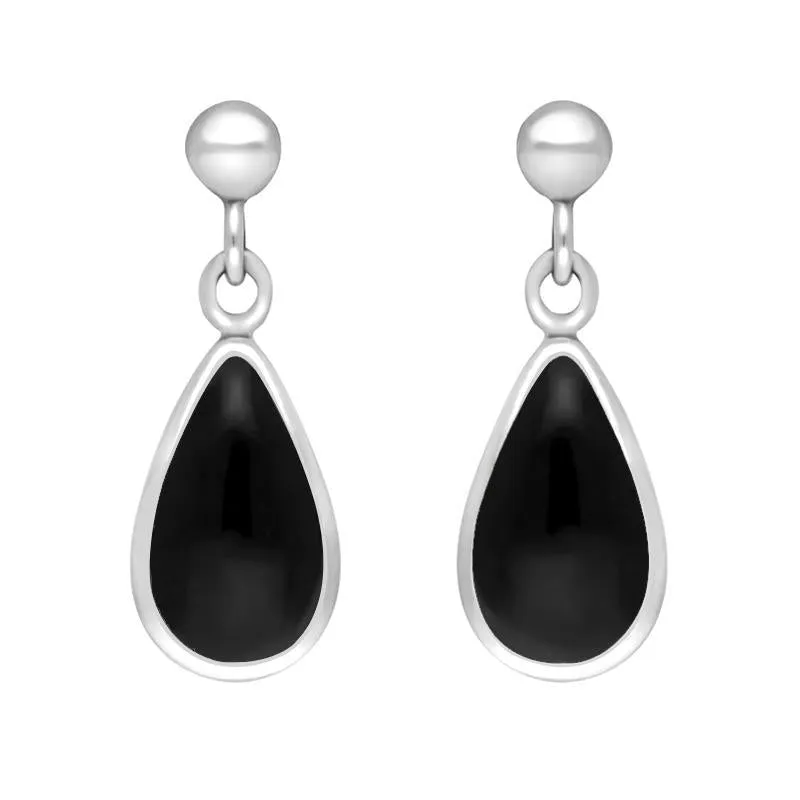 Sterling Silver Whitby Jet Dinky Pear Drop Earrings sold by Jura Watches