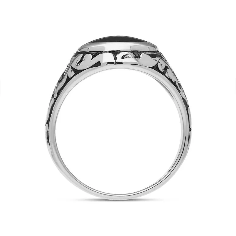 Sterling Silver Whitby Jet Carved Shoulder Oval Signet Ring sold by Jura Watches product image thumbnail 3