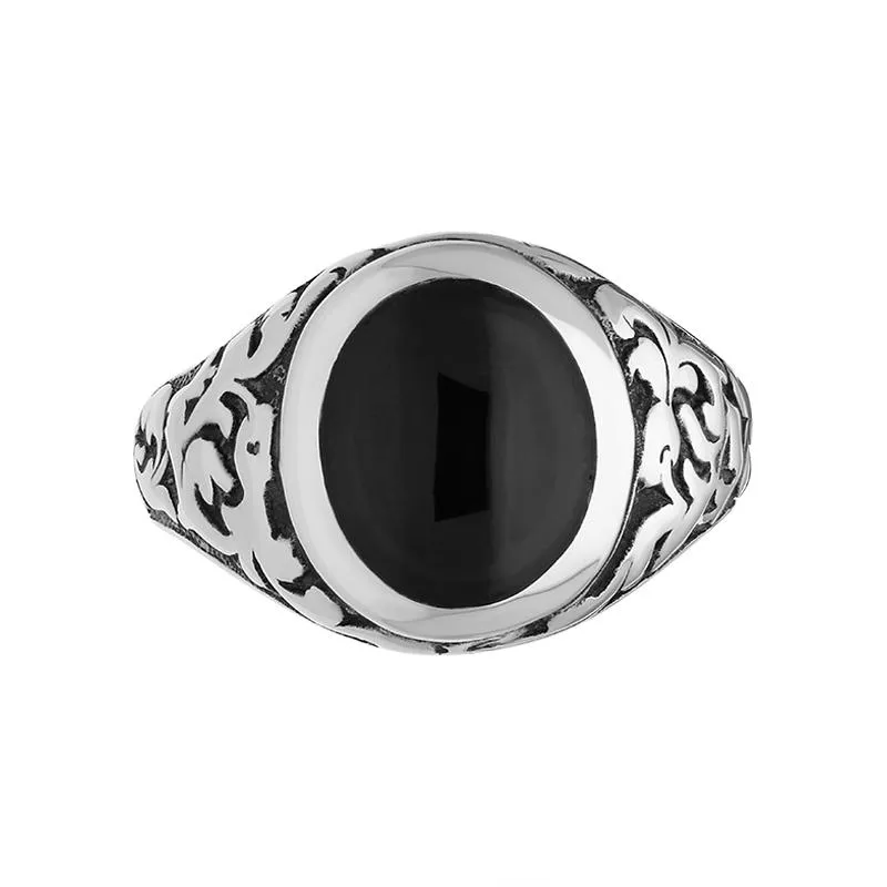 Sterling Silver Whitby Jet Carved Shoulder Oval Signet Ring sold by Jura Watches product image thumbnail 2