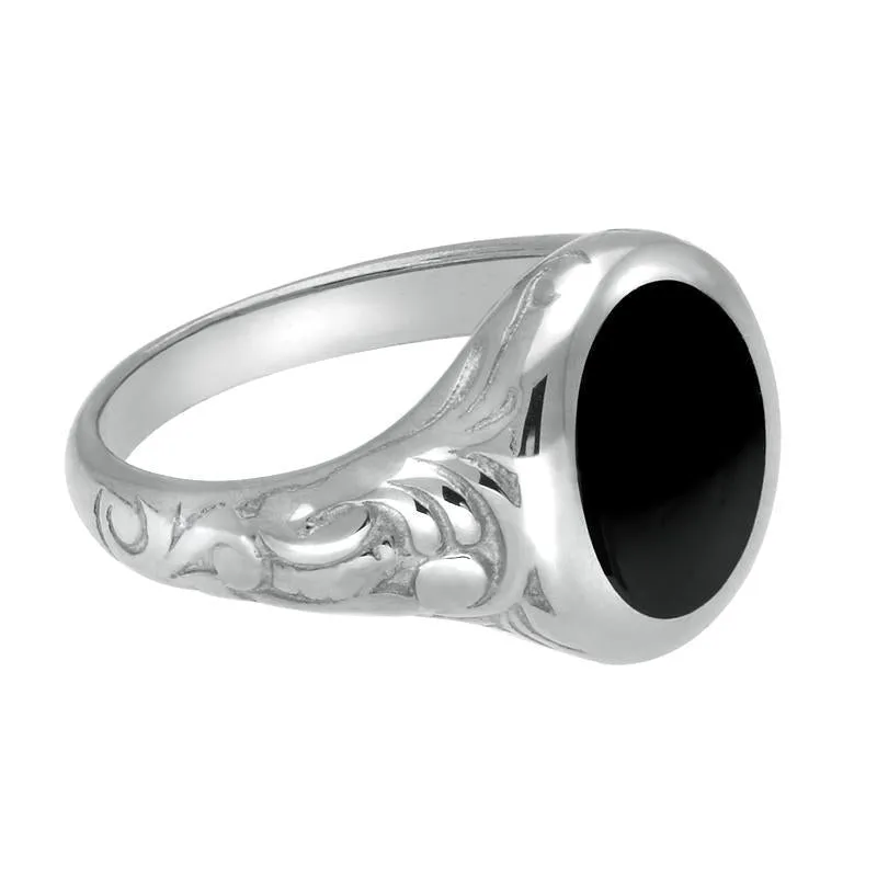 Sterling Silver Whitby Jet Carved Shoulder Oval Signet Ring sold by Jura Watches product image thumbnail 2