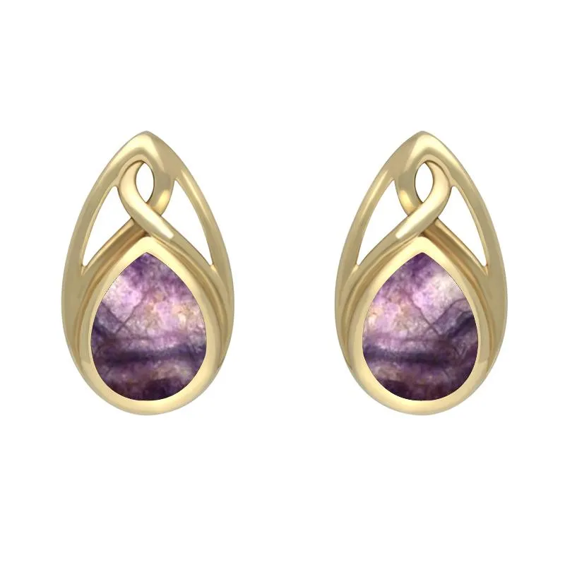 9ct Yellow Gold Blue John Pear Shaped Celtic Stud Earrings sold by Jura Watches