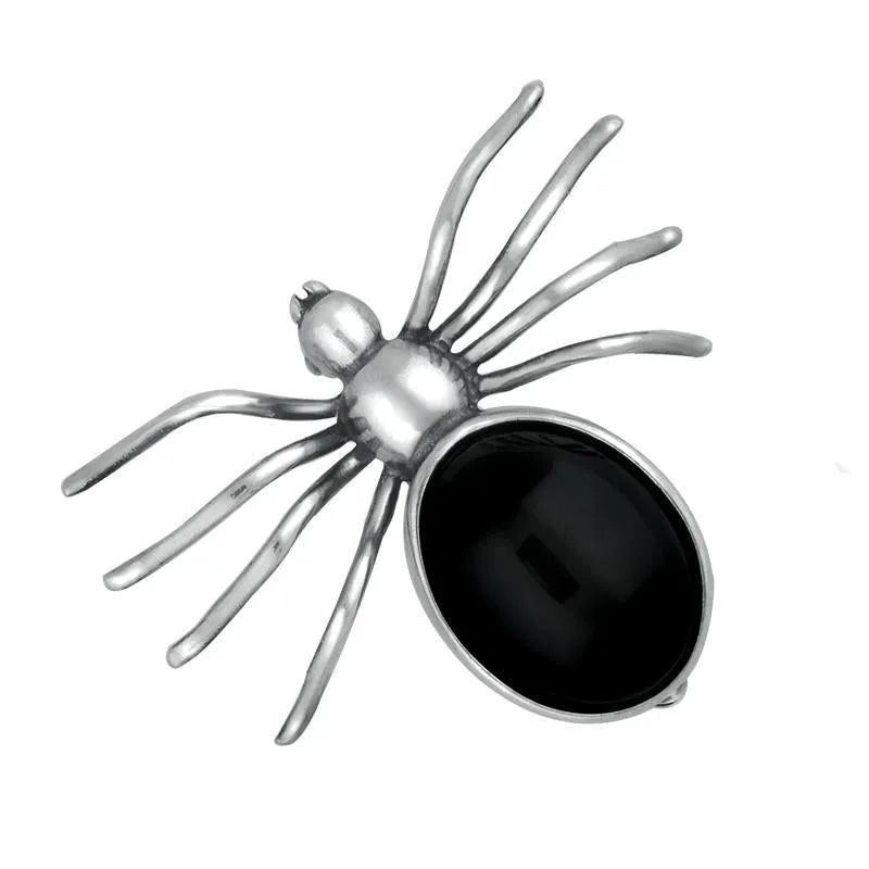 Sterling Silver Whitby Jet Large Spider Brooch sold by Jura Watches