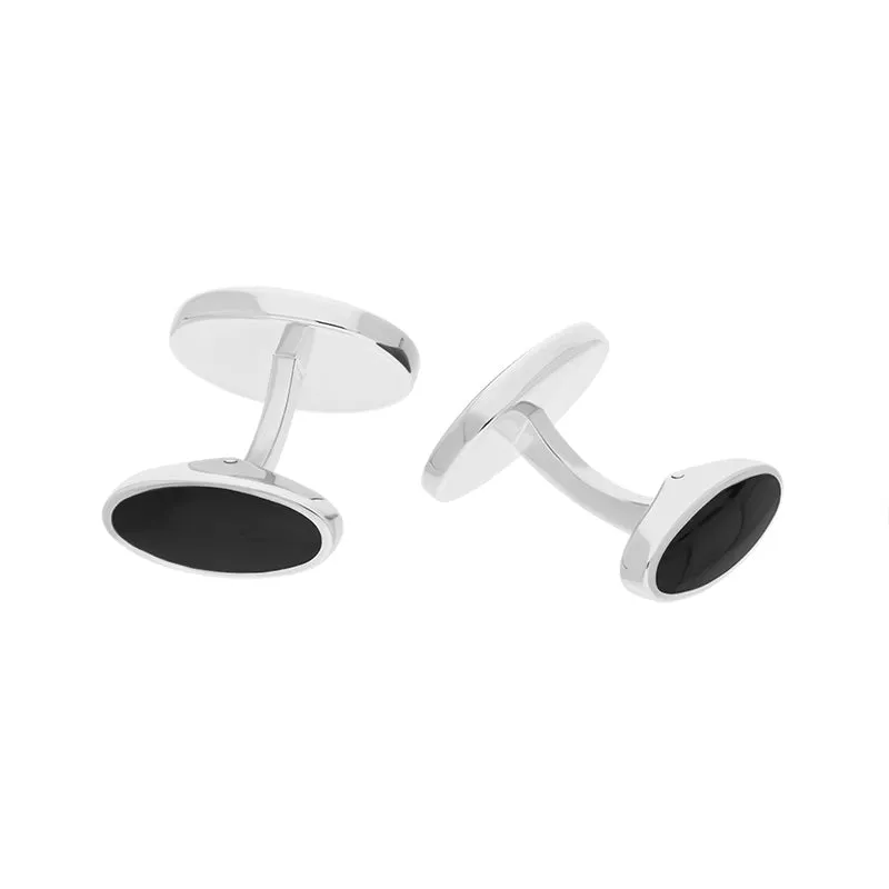 Sterling Silver Whitby Jet Framed Oval Cufflinks sold by Jura Watches product image thumbnail 2