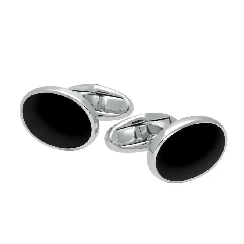 Sterling Silver Whitby Jet Framed Oval Cufflinks sold by Jura Watches