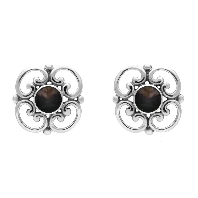 Sterling Silver Blue John Round Scroll Stud Earrings sold by Jura Watches