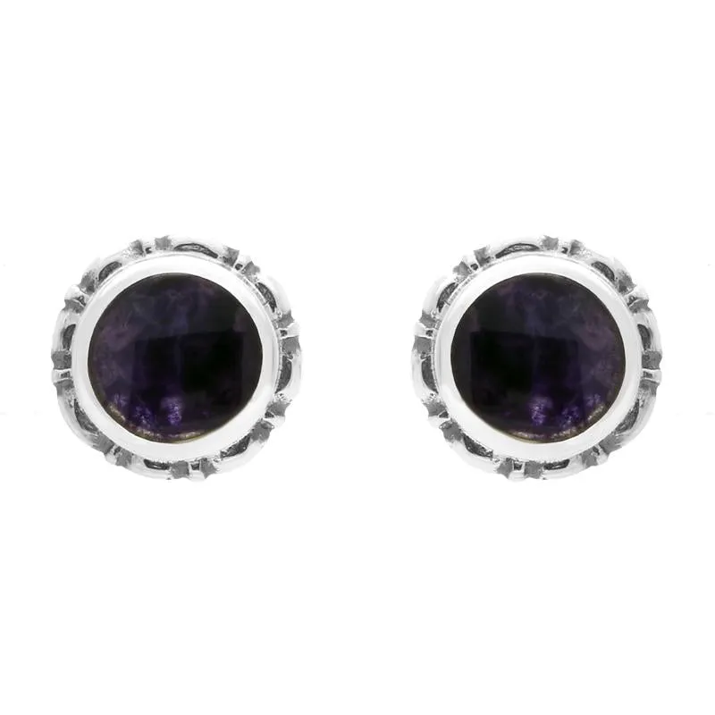 Sterling Silver Blue John Round Bead Edge Stud Earrings sold by Jura Watches